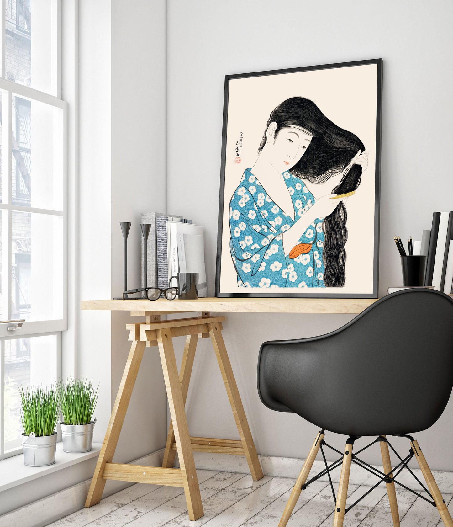 Woman Combing Her Hair