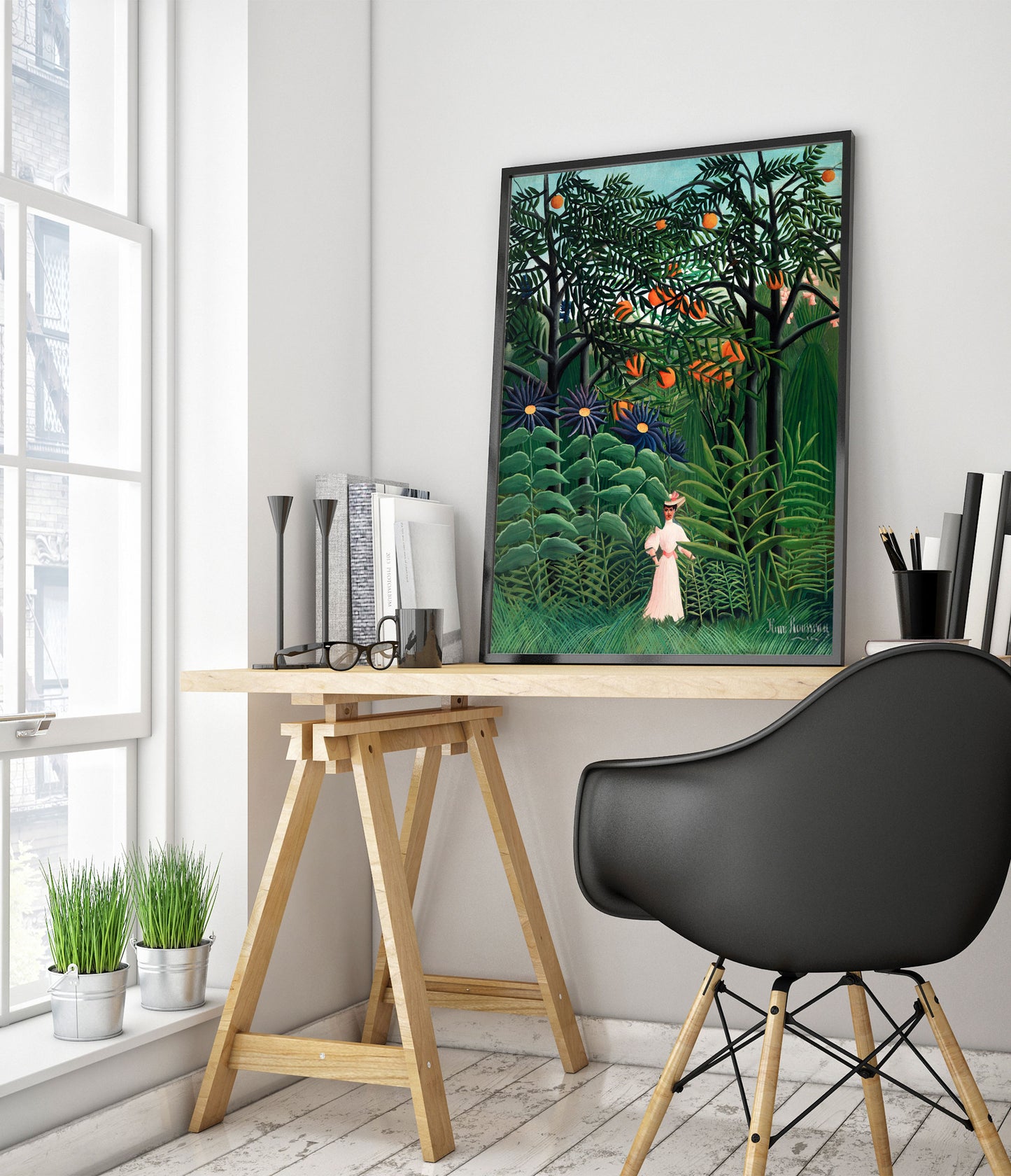 Kvinna i en exotisk skog