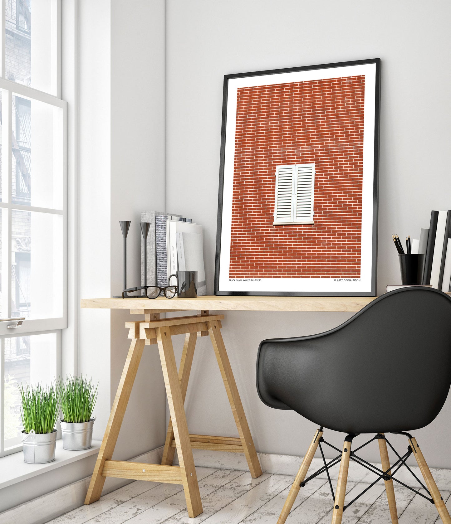 Brick Wall, White Shutters