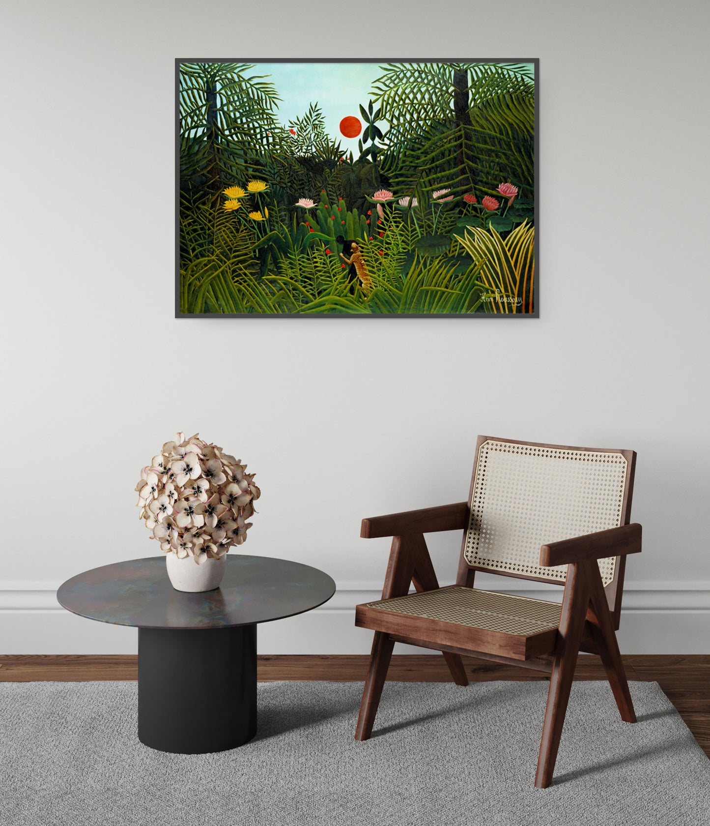 Jungfrulig skog med solnedgång