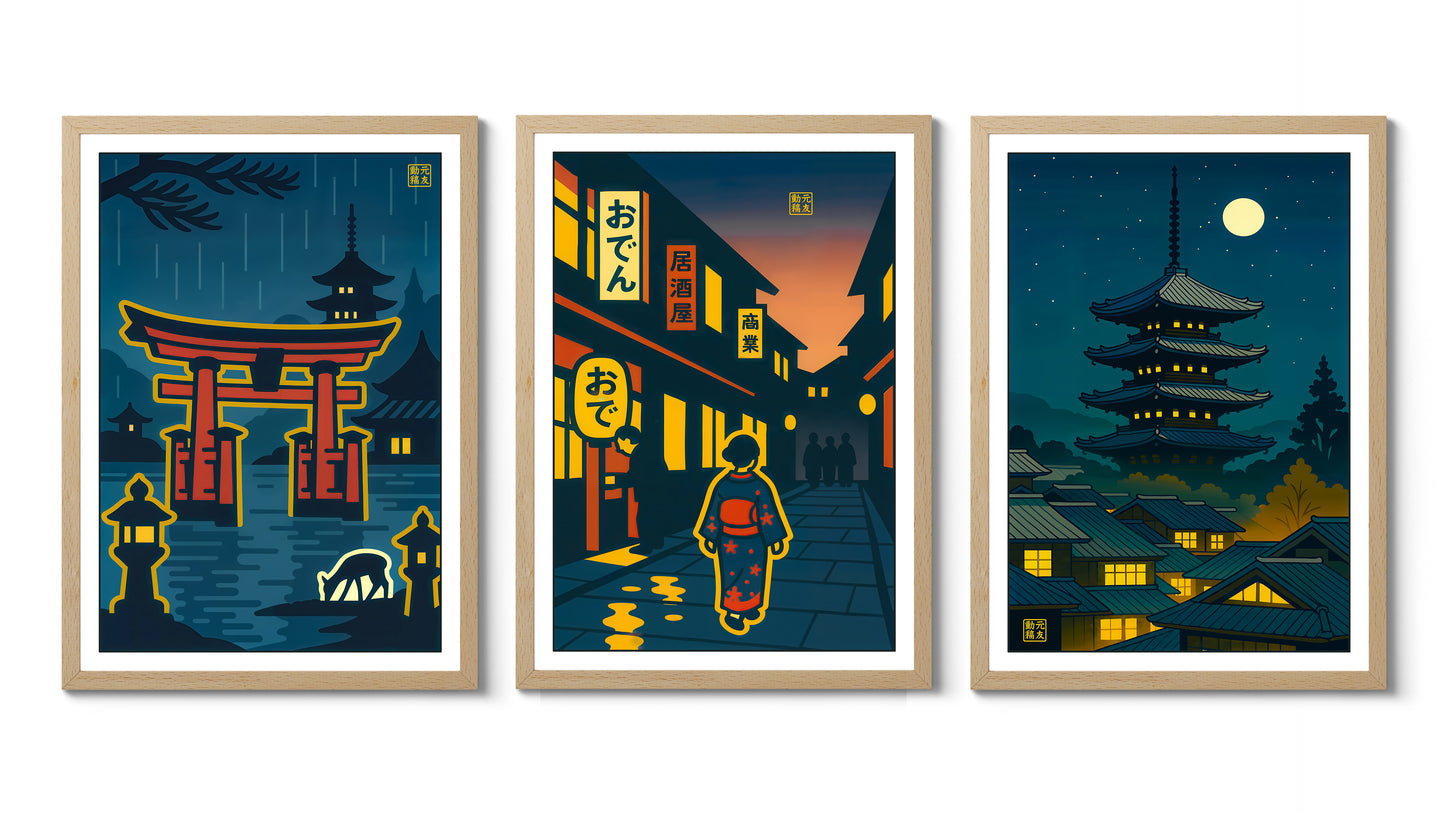 Japon de nuit, anime en estampe sur bois