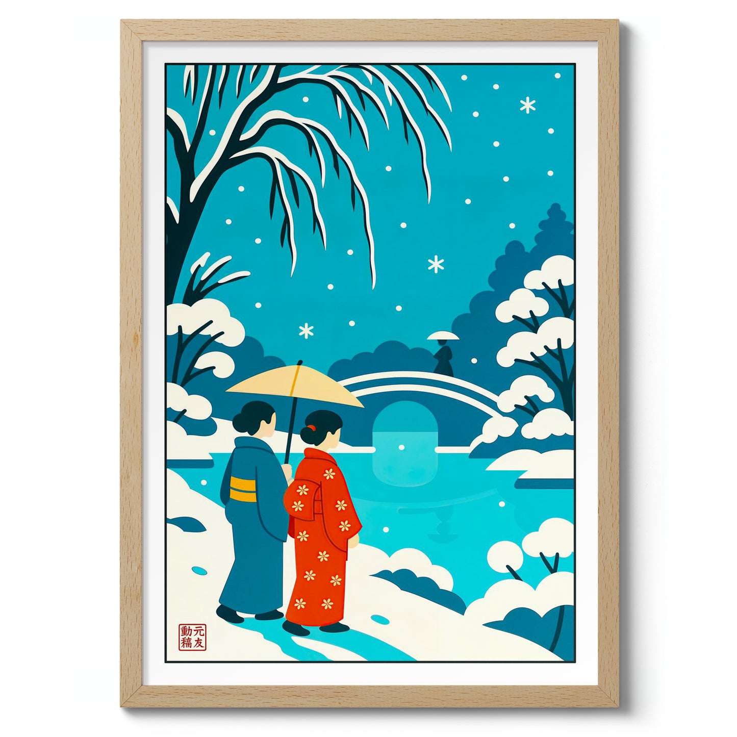 Kimonos at the Bridge in the Snow