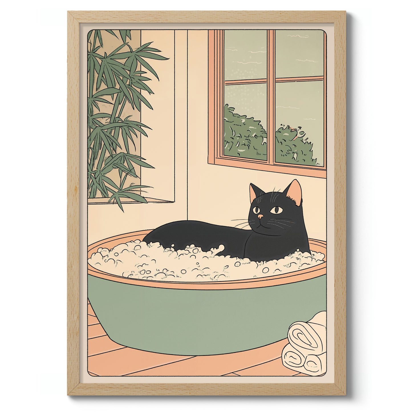 Black Cat in Green Tub