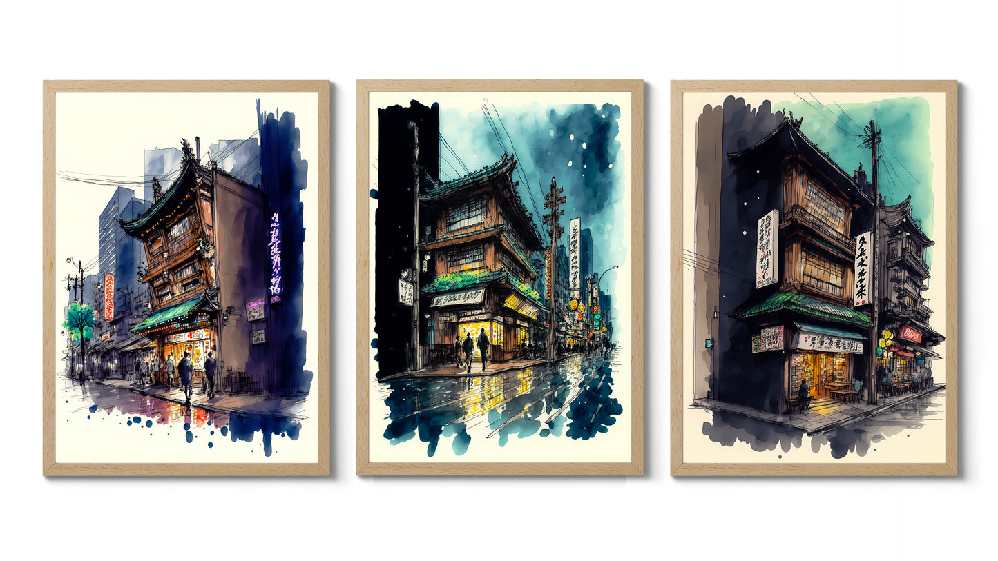 Aquarel Japanse Straatleven Collectie