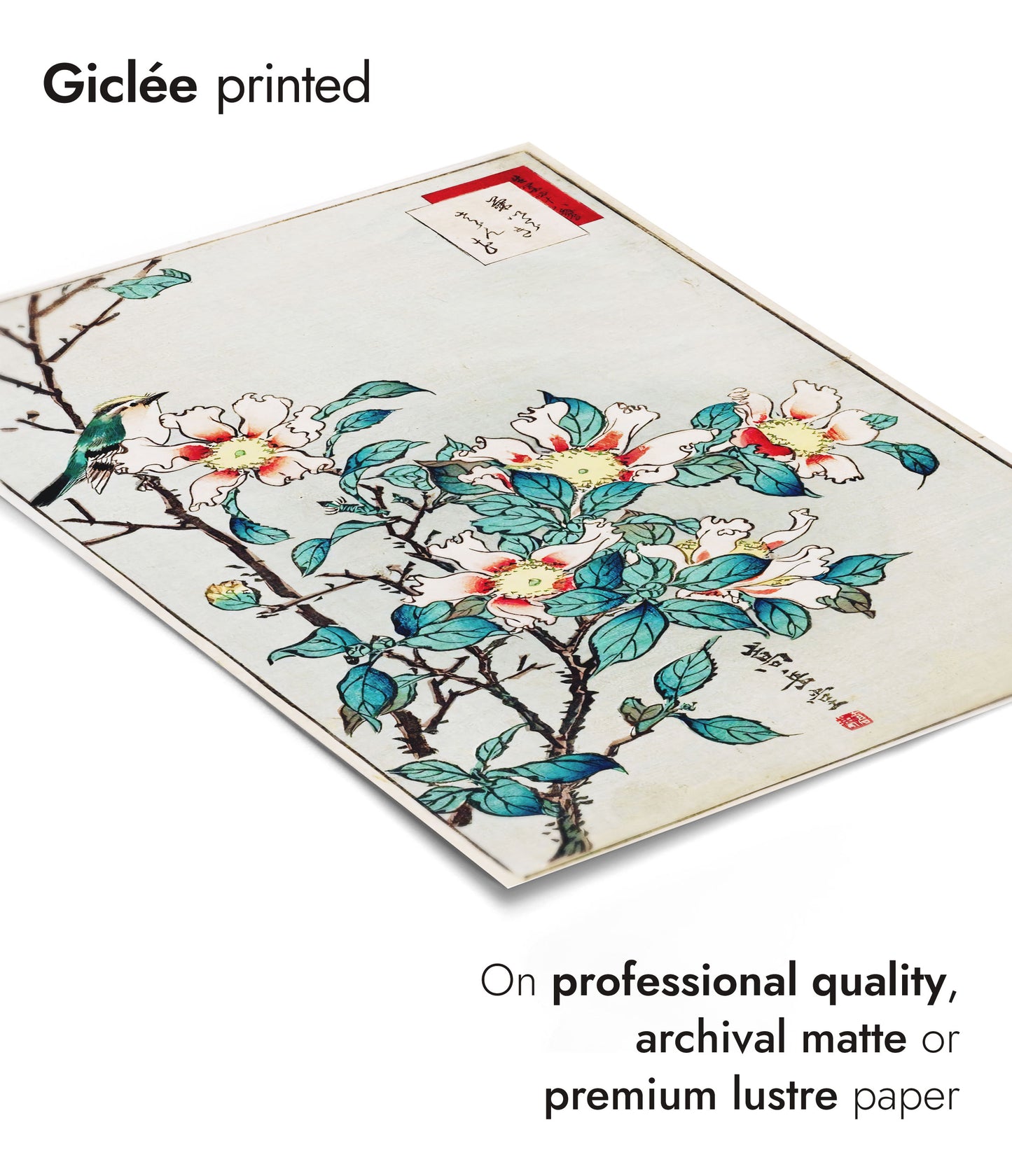 Blue Bird and Pink Flowers