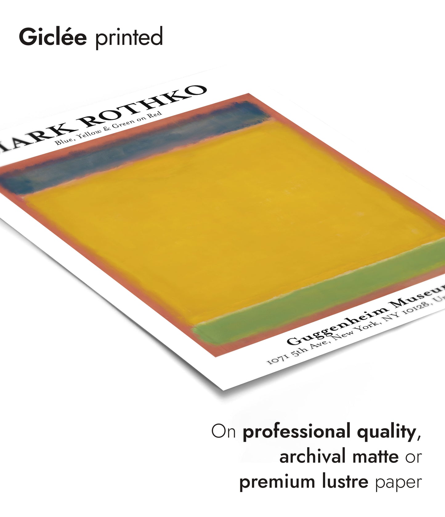 Blå, gul och grön på rött