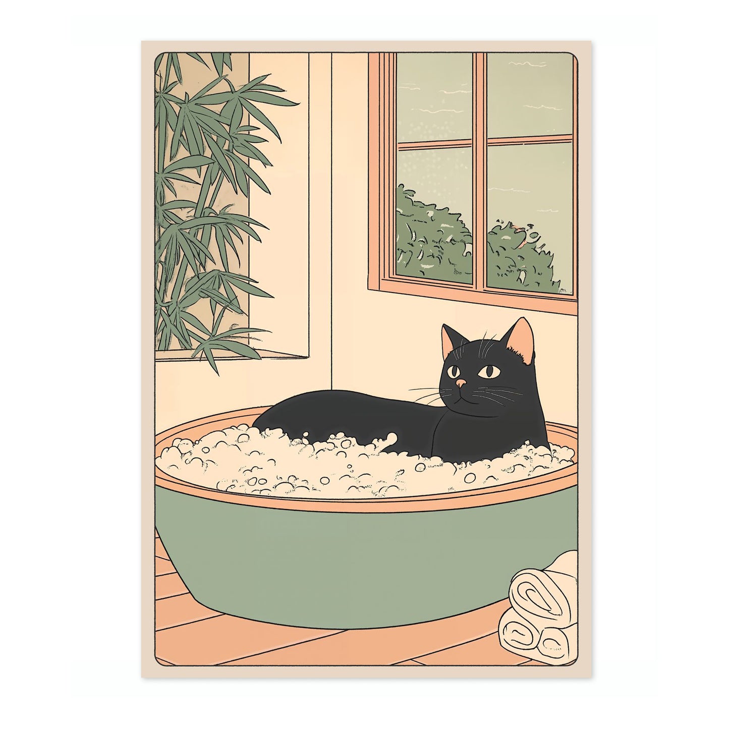 Black Cat in Green Tub