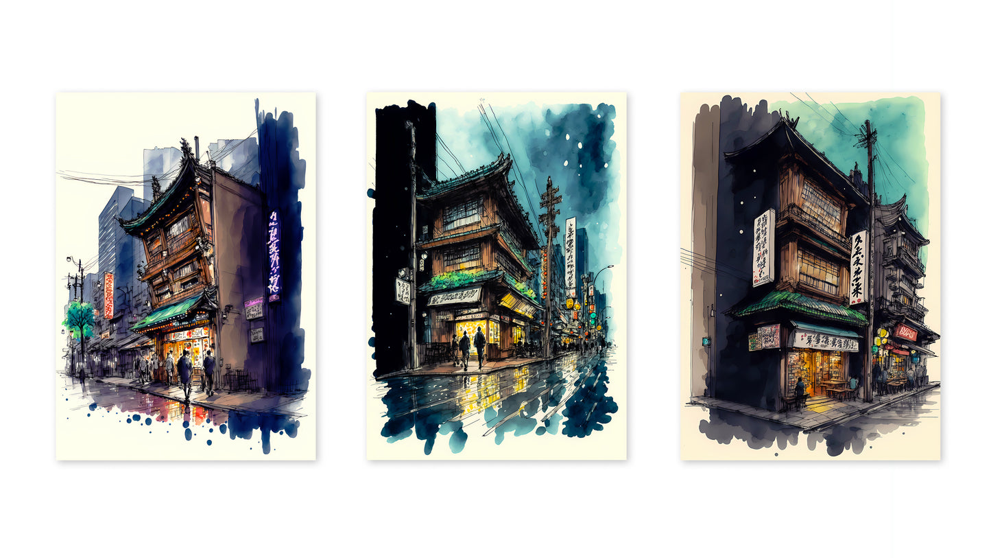 Aquarel Japanse Straatleven Collectie