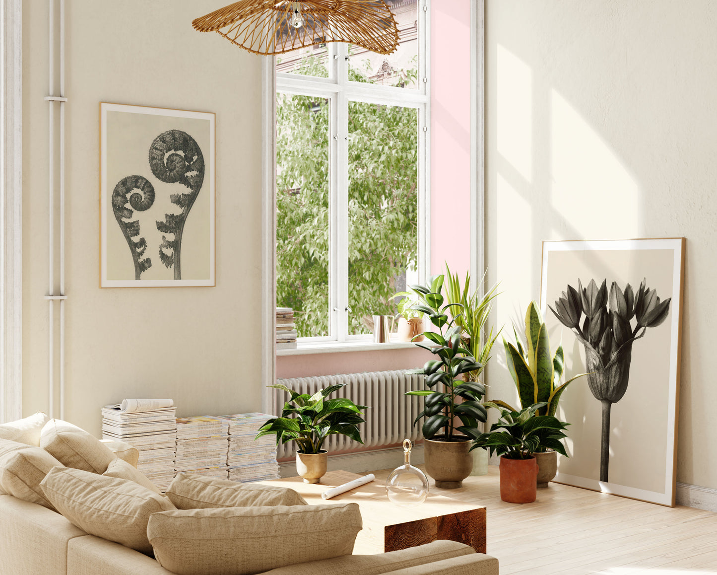 Ormbunkar och blommor