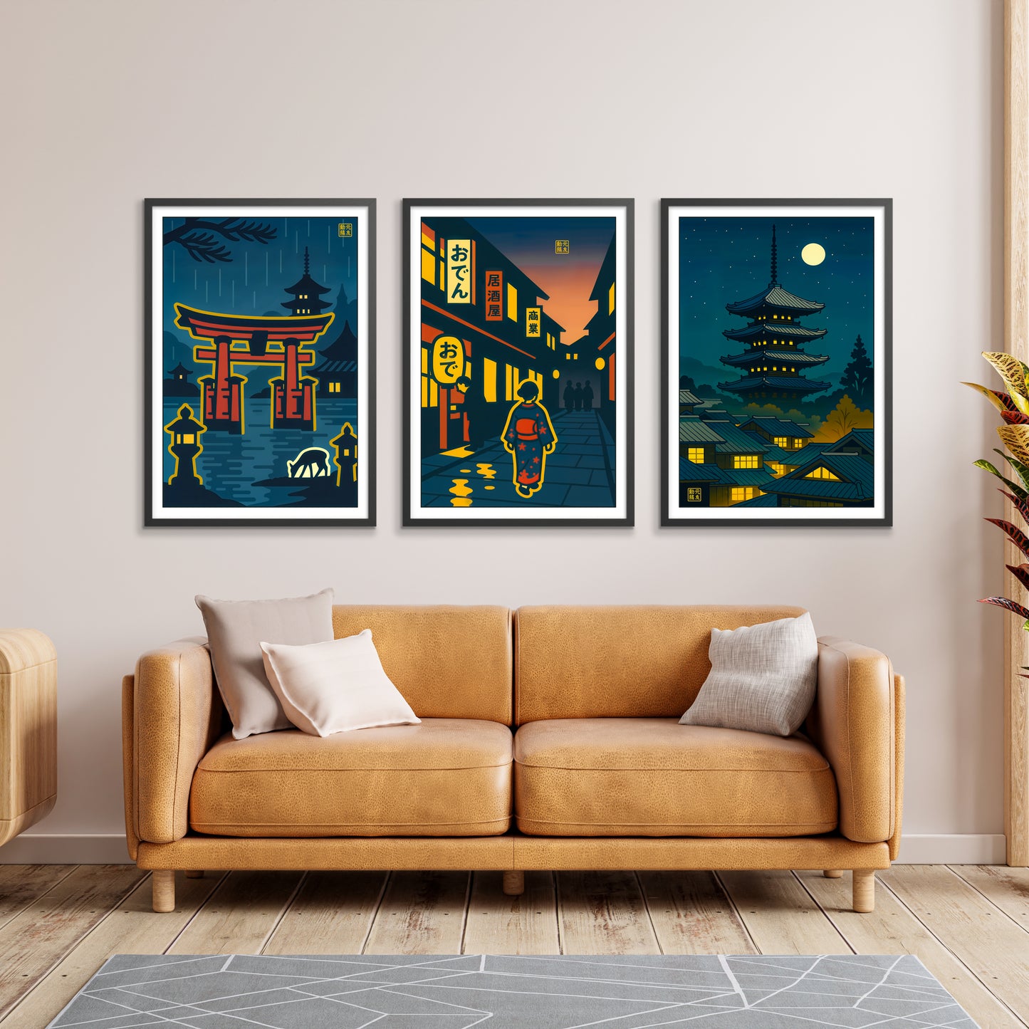 Japon de nuit, anime en estampe sur bois