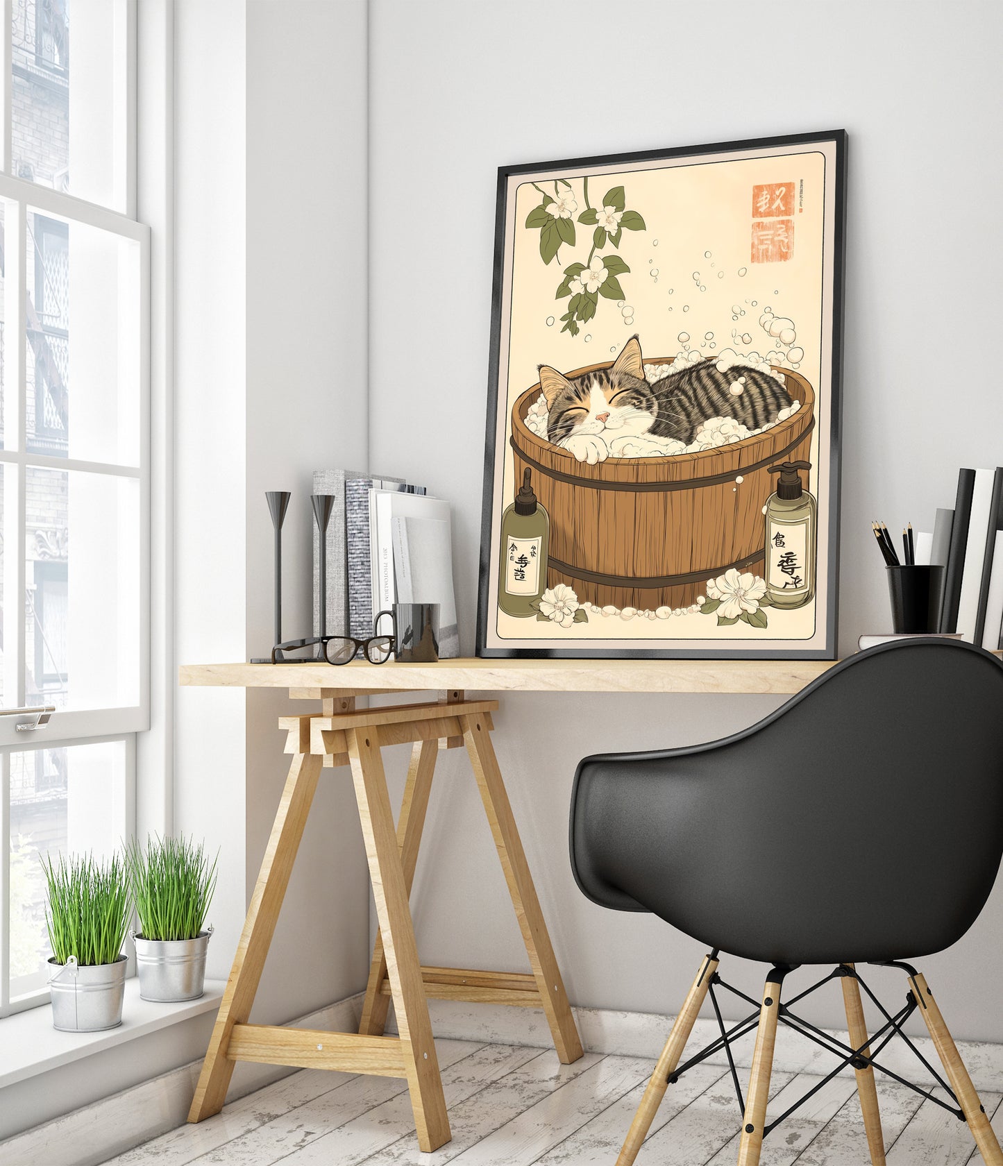 Slapende kat in badkuip