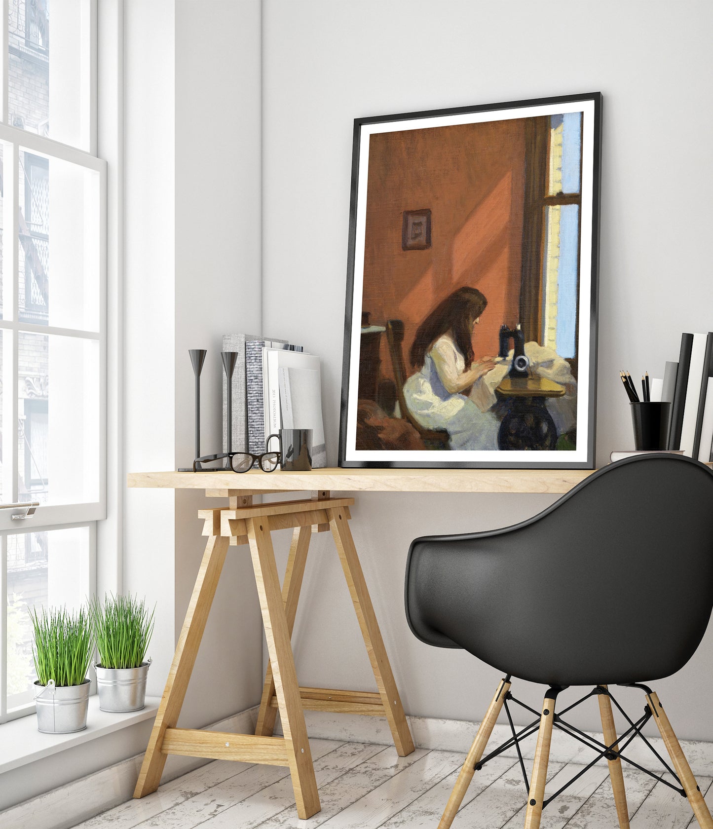 Meisje bij een naaimachine