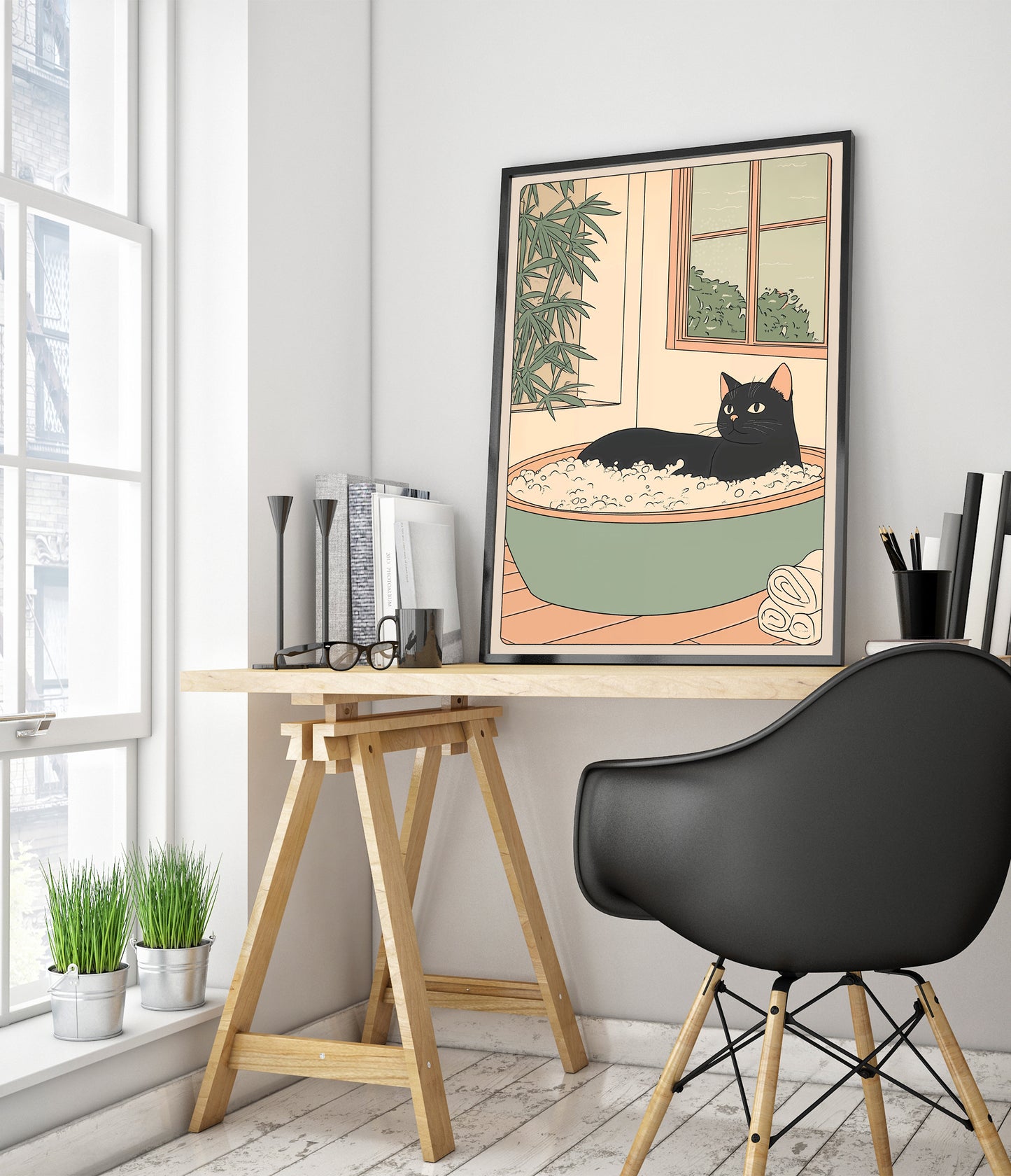Black Cat in Green Tub