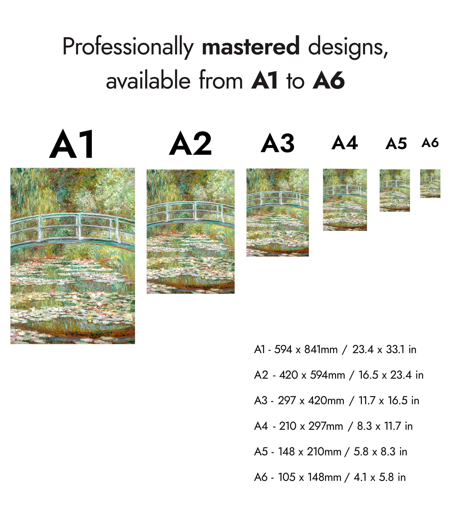 Brug over een vijver met waterlelies