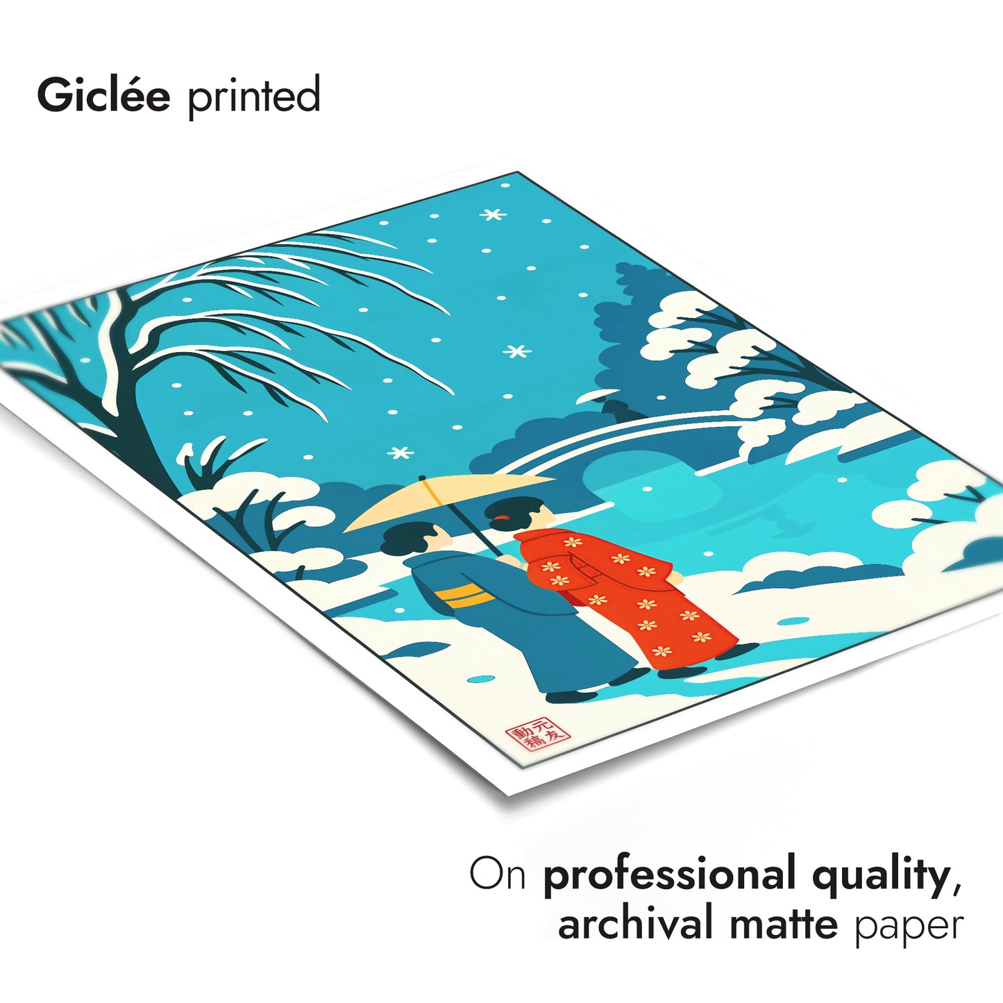 Japon en hiver, anime gravure sur bois