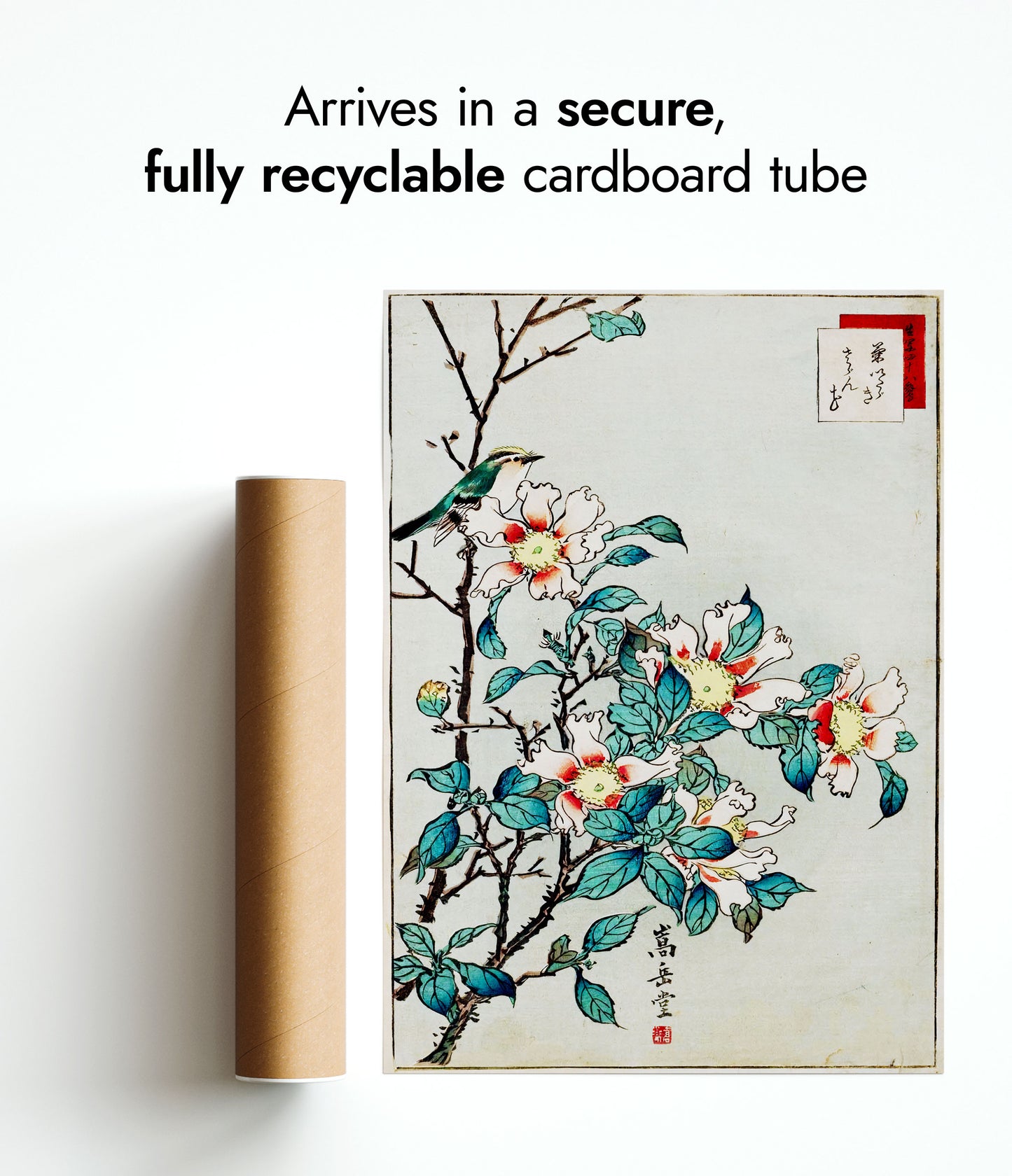 Blue Bird and Pink Flowers