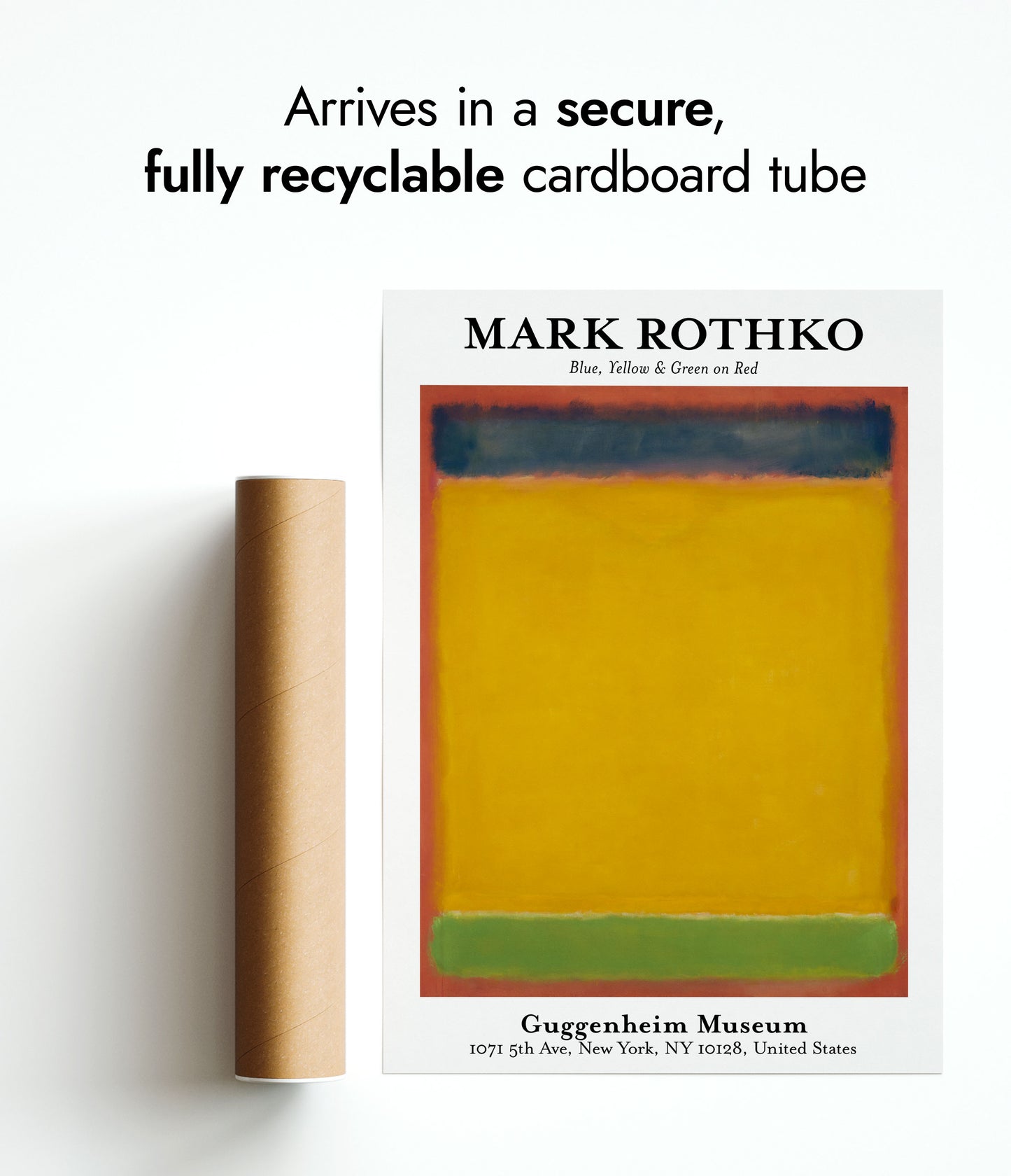 Blå, gul och grön på rött