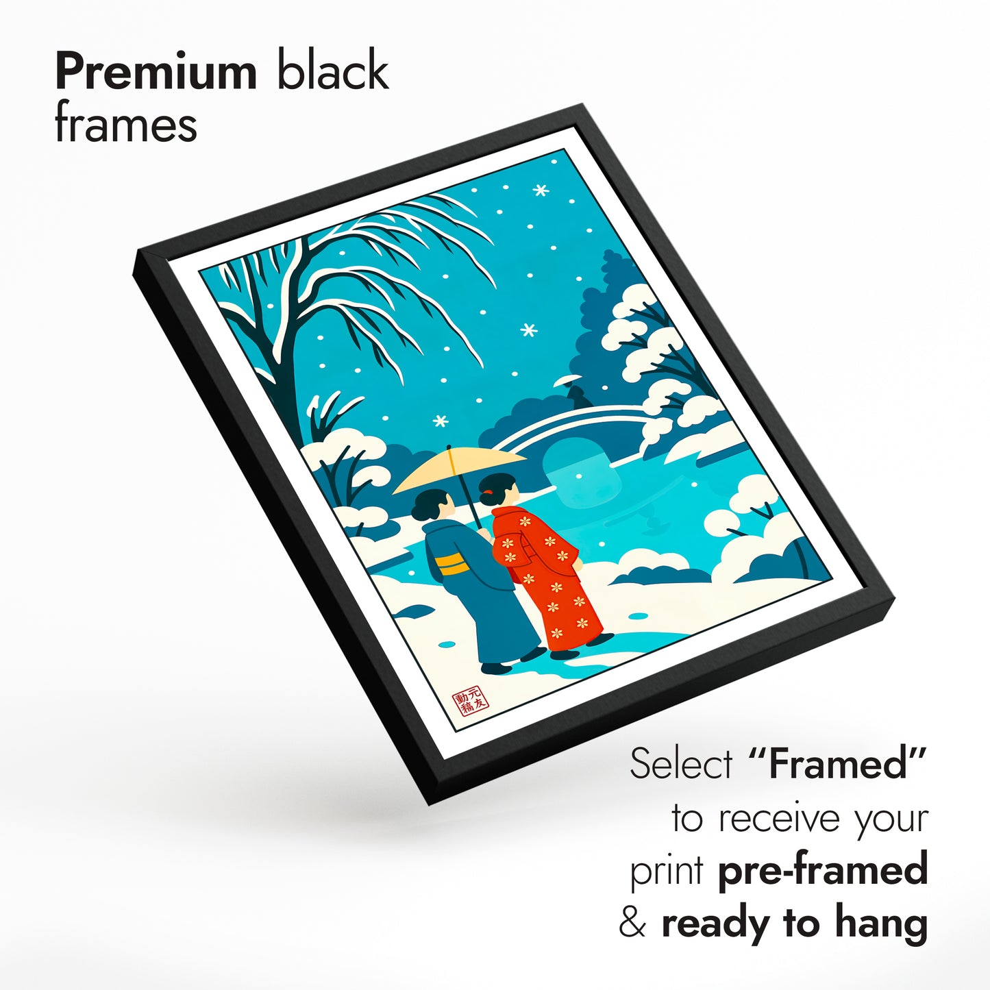 Japon en hiver, anime gravure sur bois