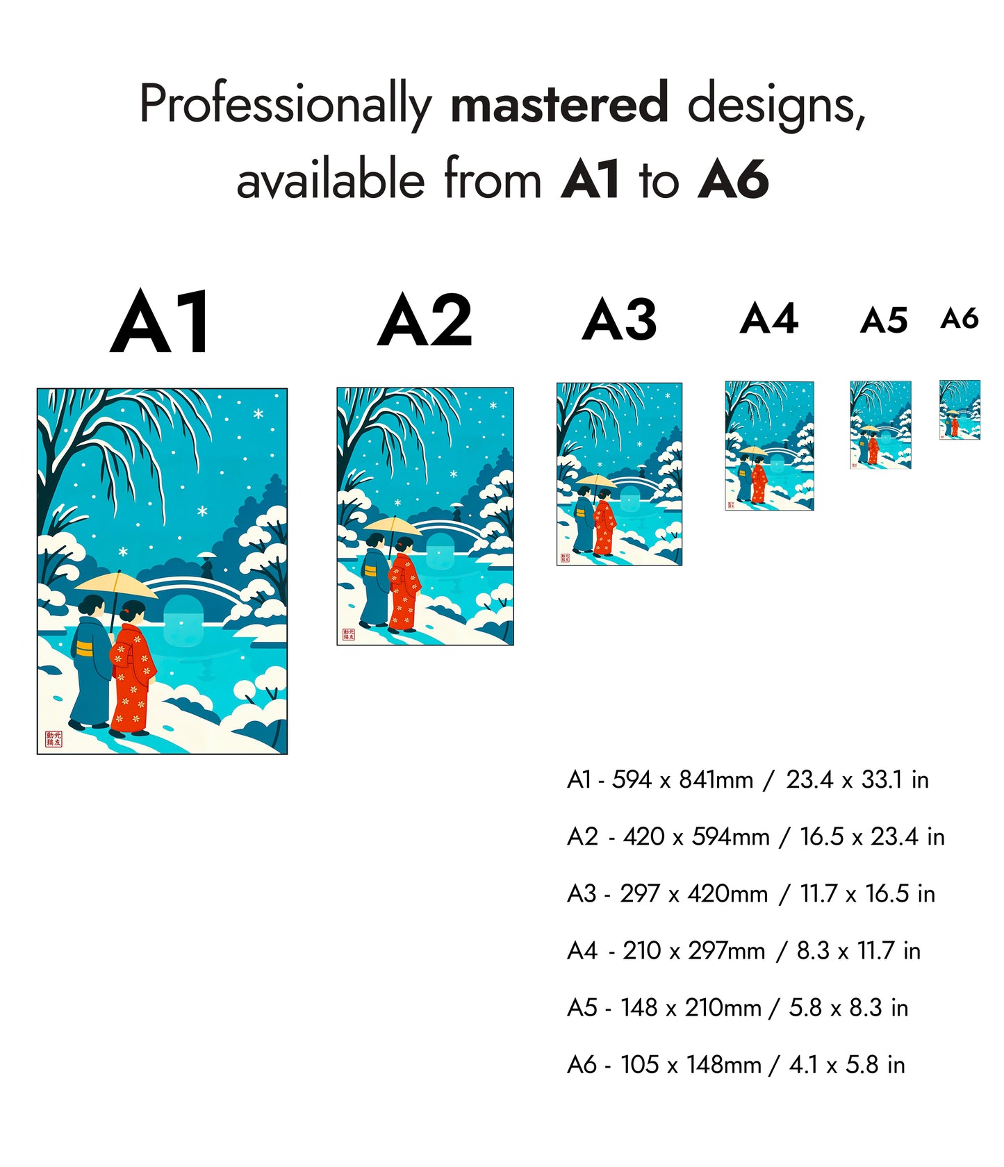 Kimonos at the Bridge in the Snow