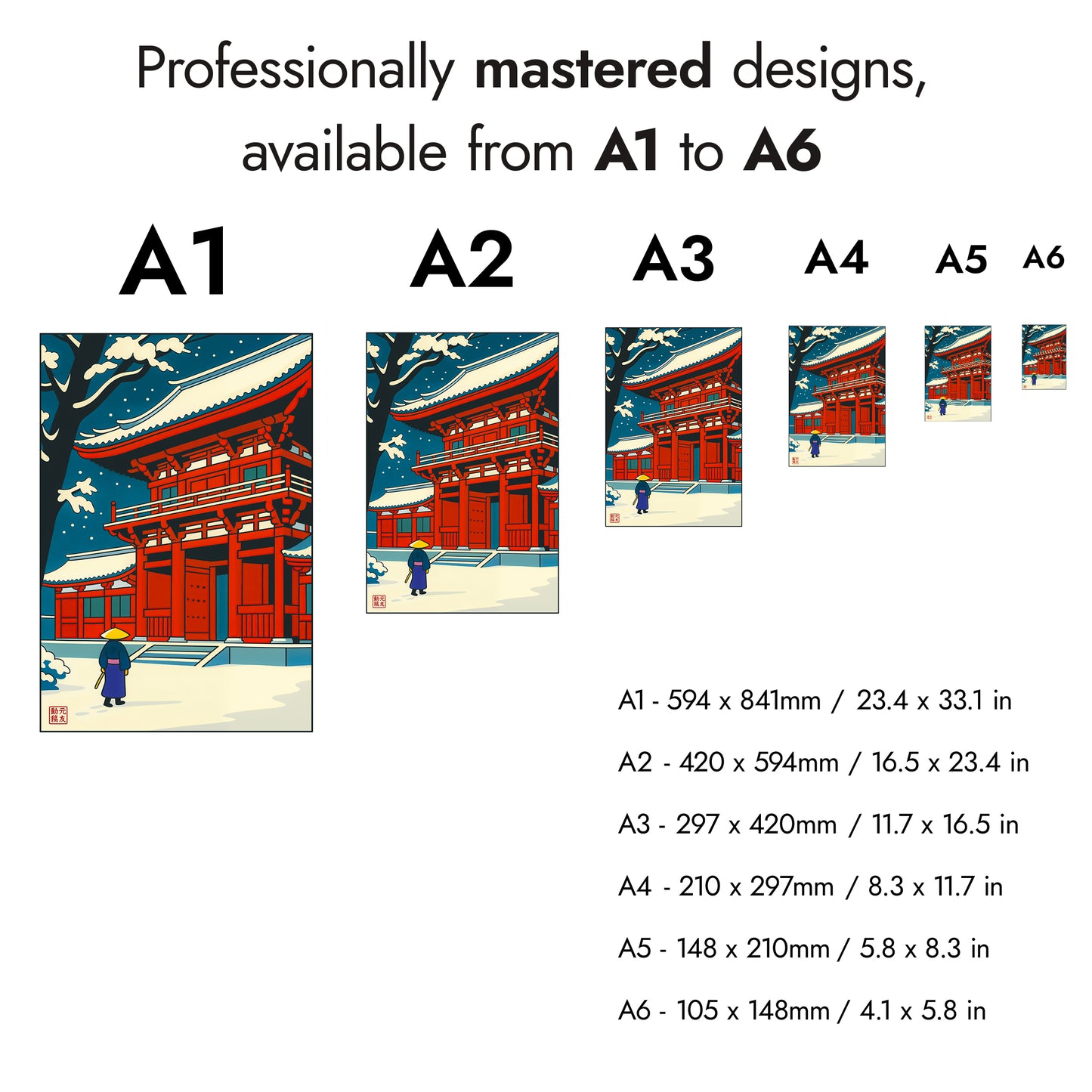 Japon en hiver, anime gravure sur bois