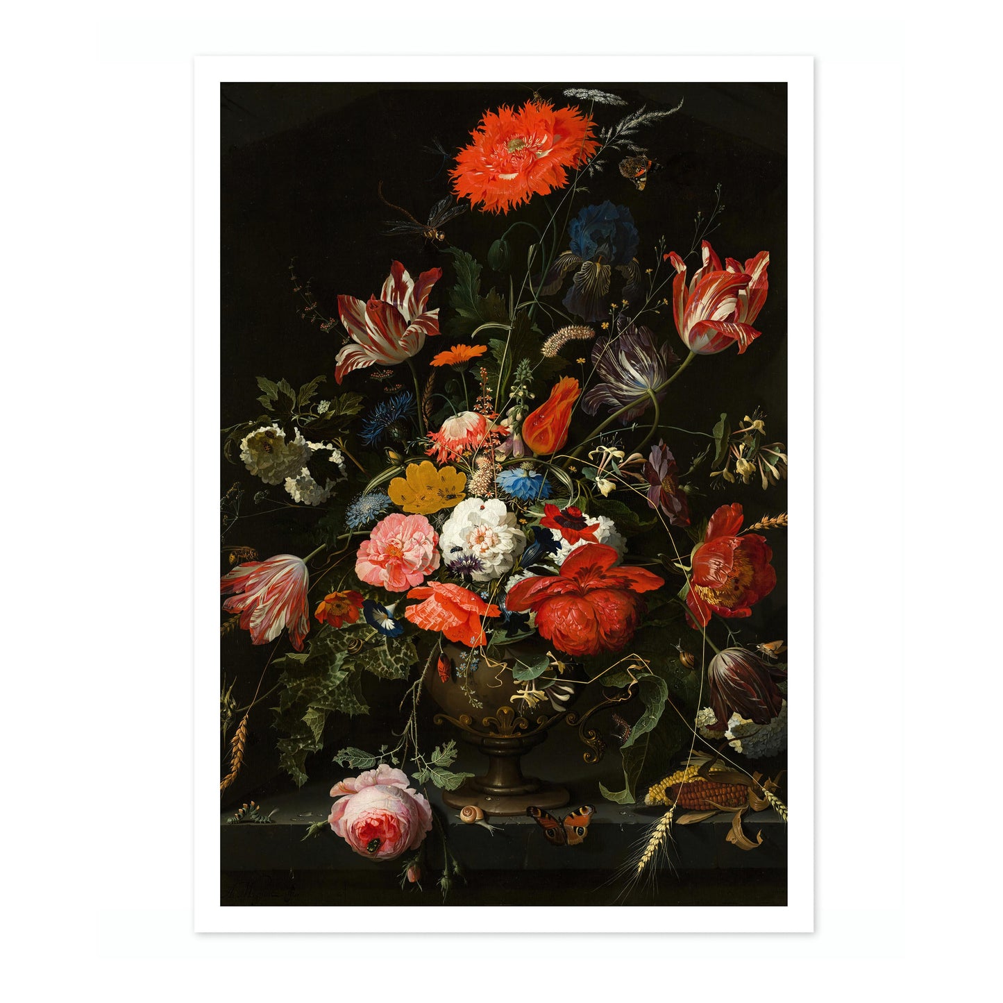 Flowers in a Metal Vase