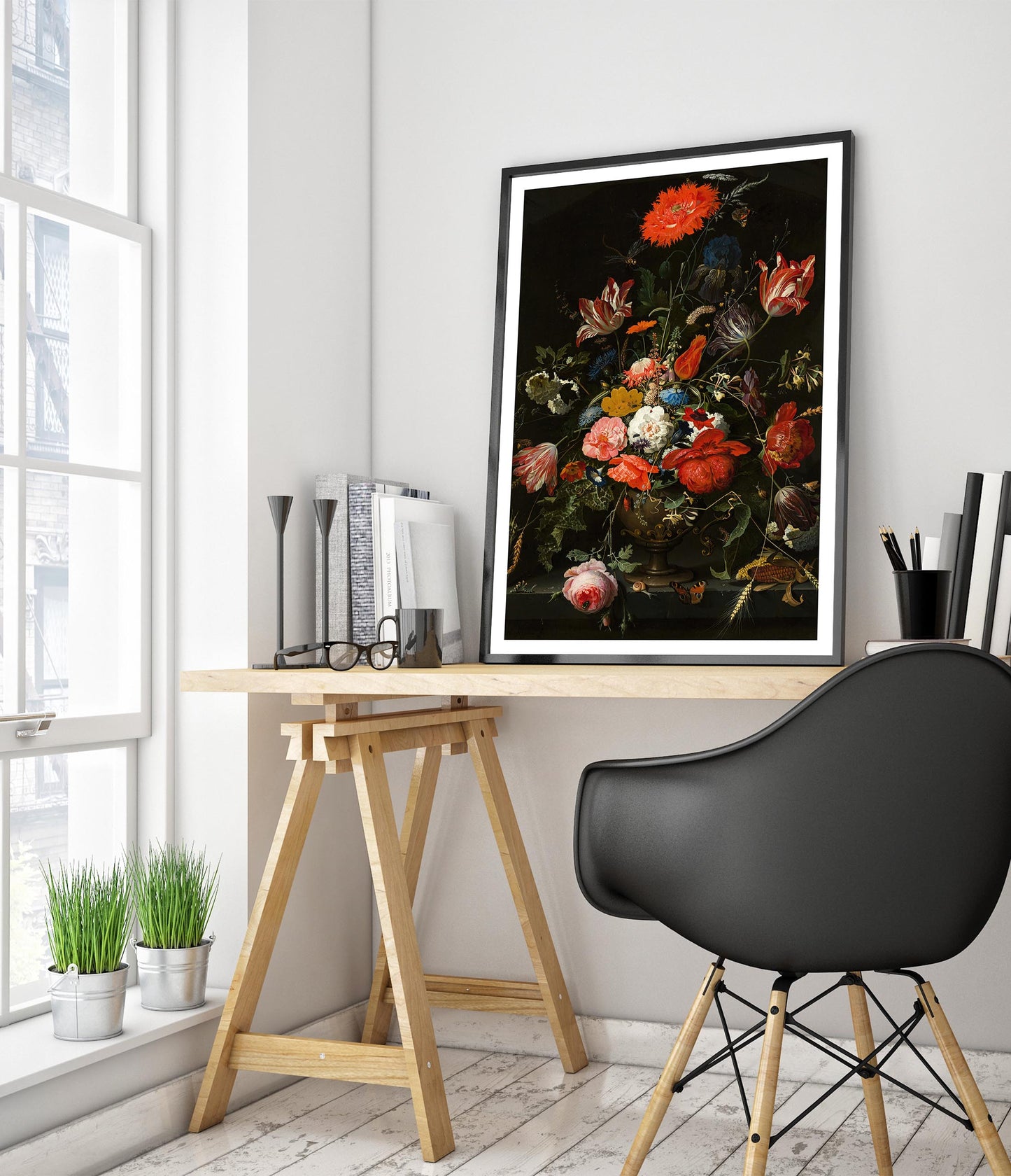 Flowers in a Metal Vase