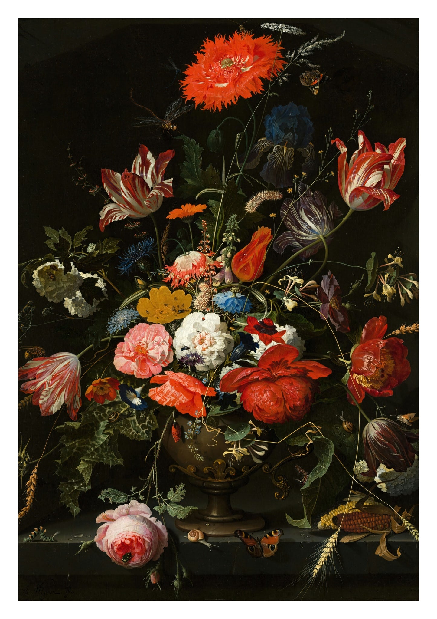Flowers in a Metal Vase