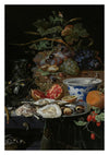 Stilleben med frukt, ostron och en porslinsskål print