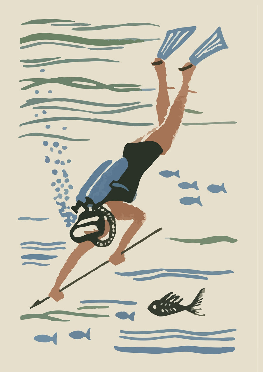 Scuba Diver Matchbox - Print Only frame