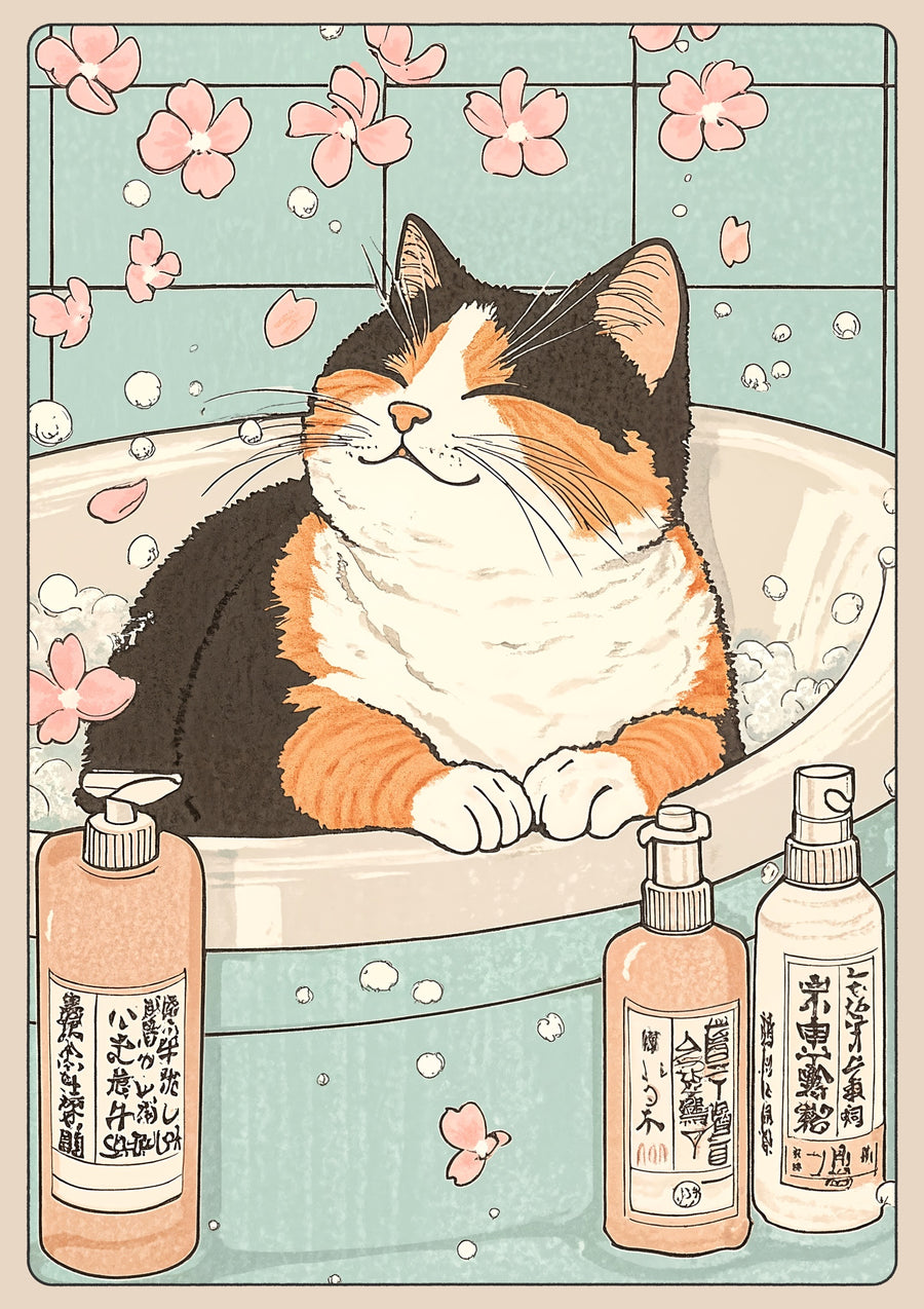 Heure du bain pour chat - Print Only frame