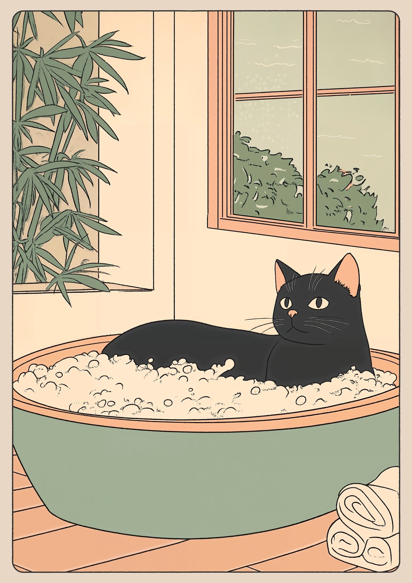 Black Cat in Green Tub