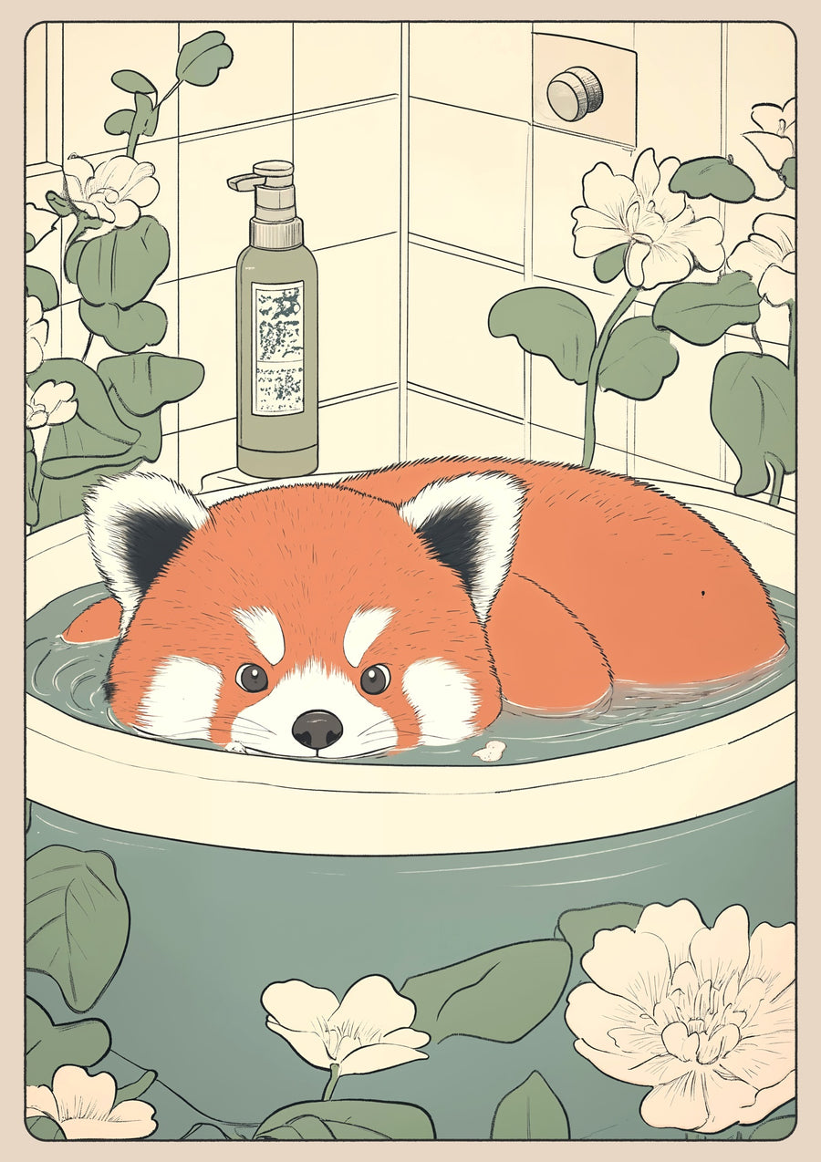 Red Panda Bathtime - Print Only frame