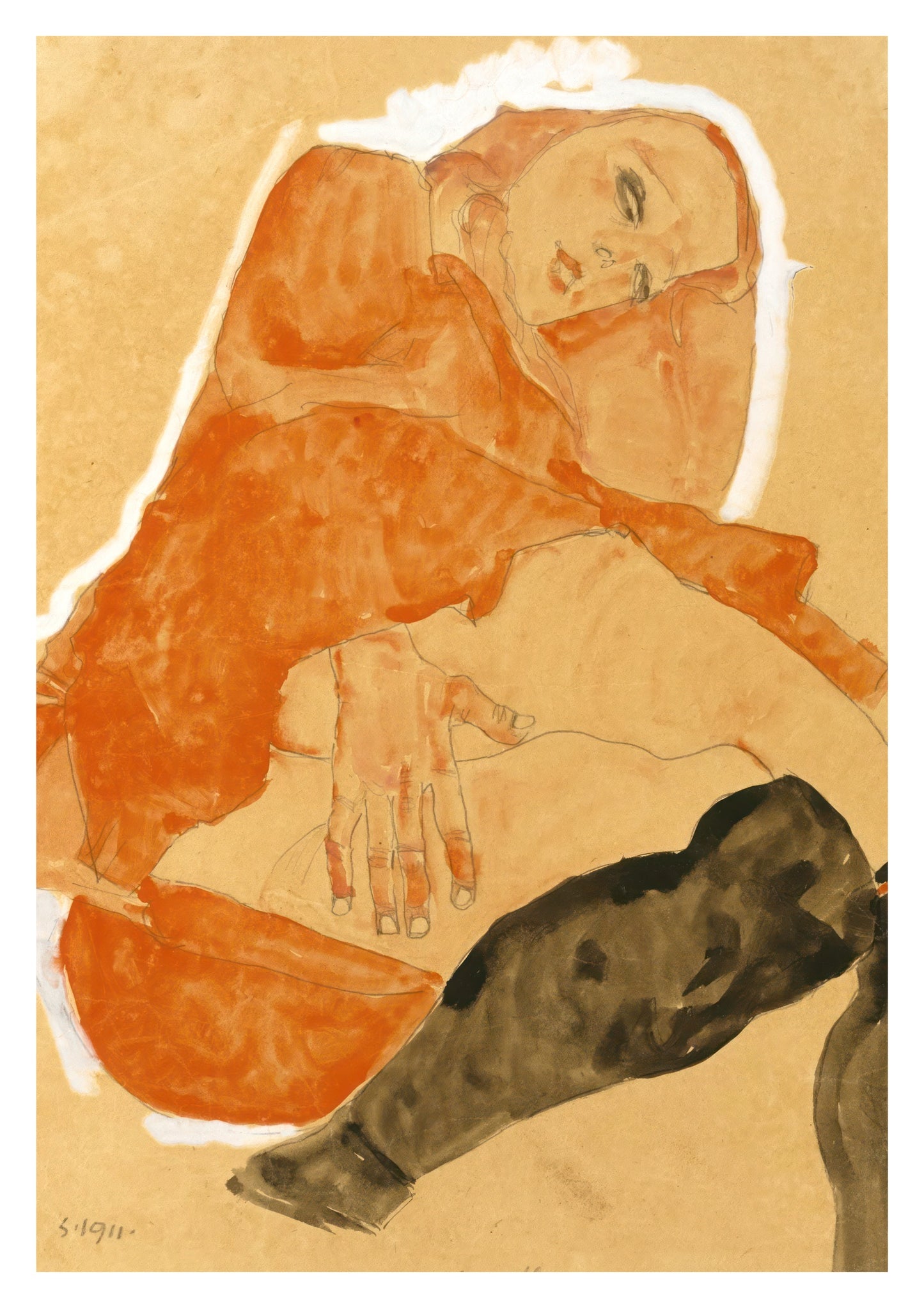 Girl in Red Robe and Black Stockings