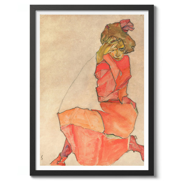 Kneeling Female in Orange-Red Dress