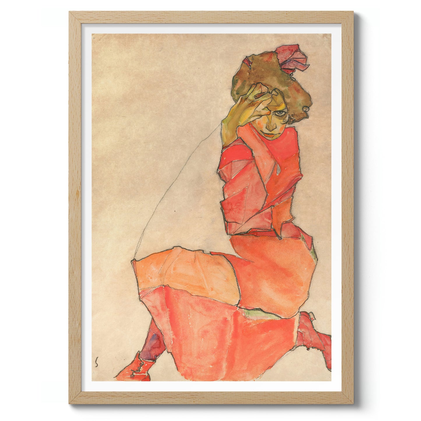 Kneeling Female in Orange-Red Dress