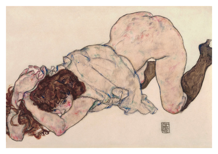 Kneeling Girl Resting on Both Elbows - Print Only frame
