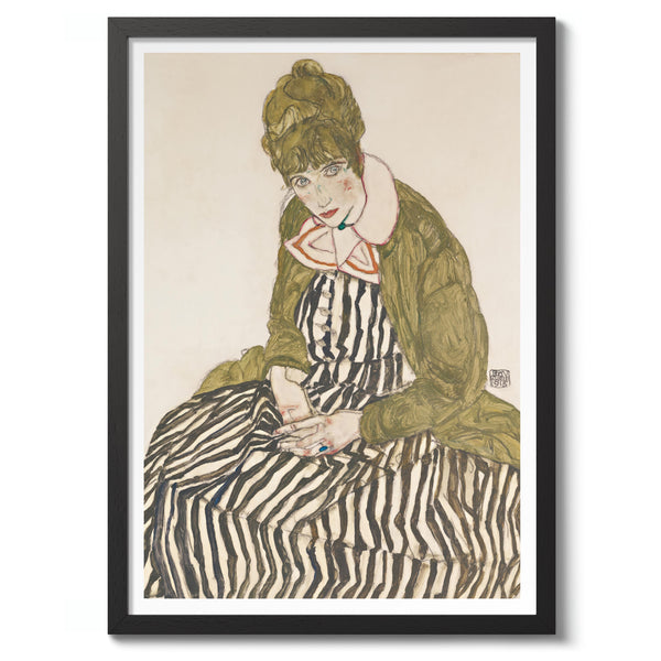 Edith Schiele in a Striped Dress, Seated