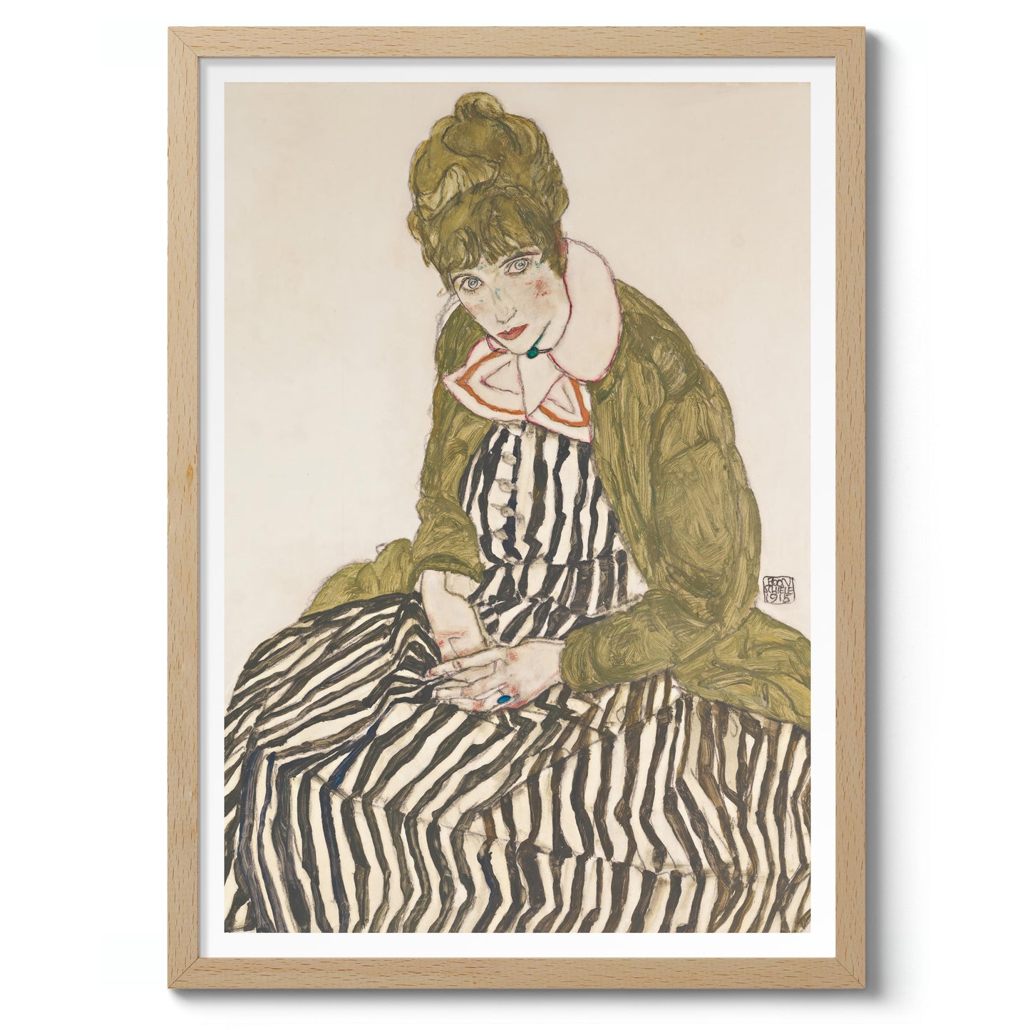 Edith Schiele in a Striped Dress, Seated