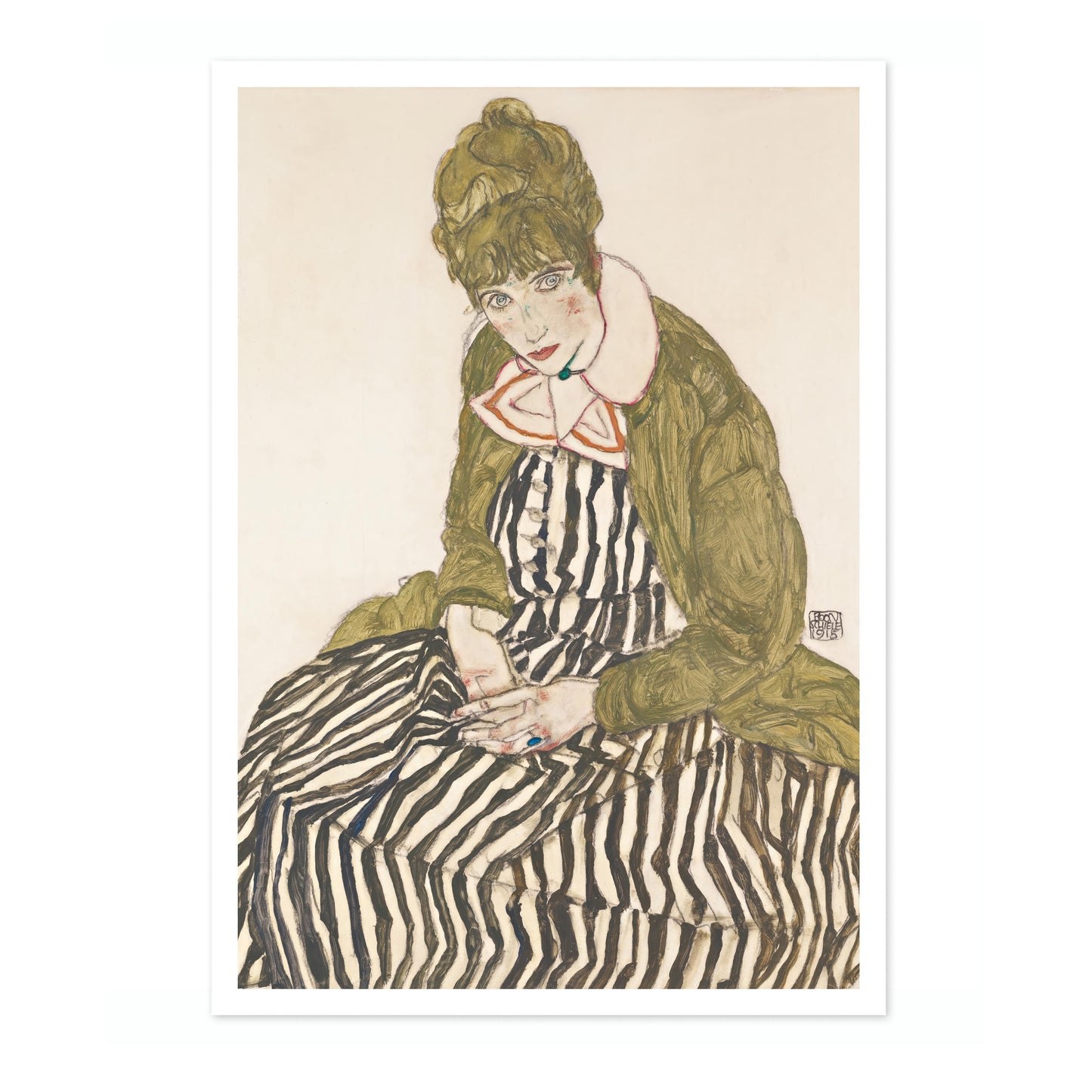 Edith Schiele in a Striped Dress, Seated