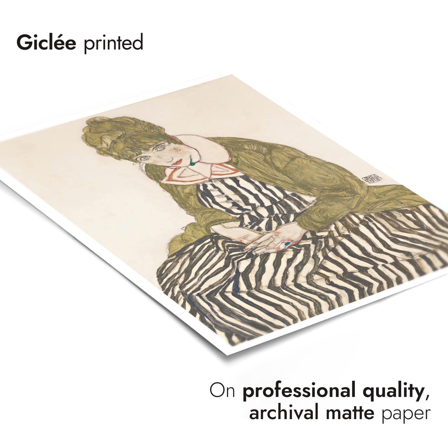 Edith Schiele in a Striped Dress, Seated