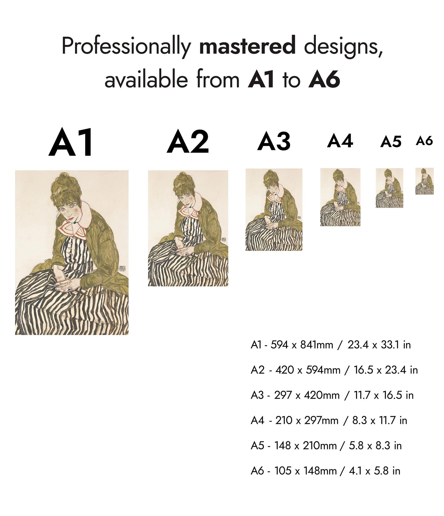 Edith Schiele in a Striped Dress, Seated