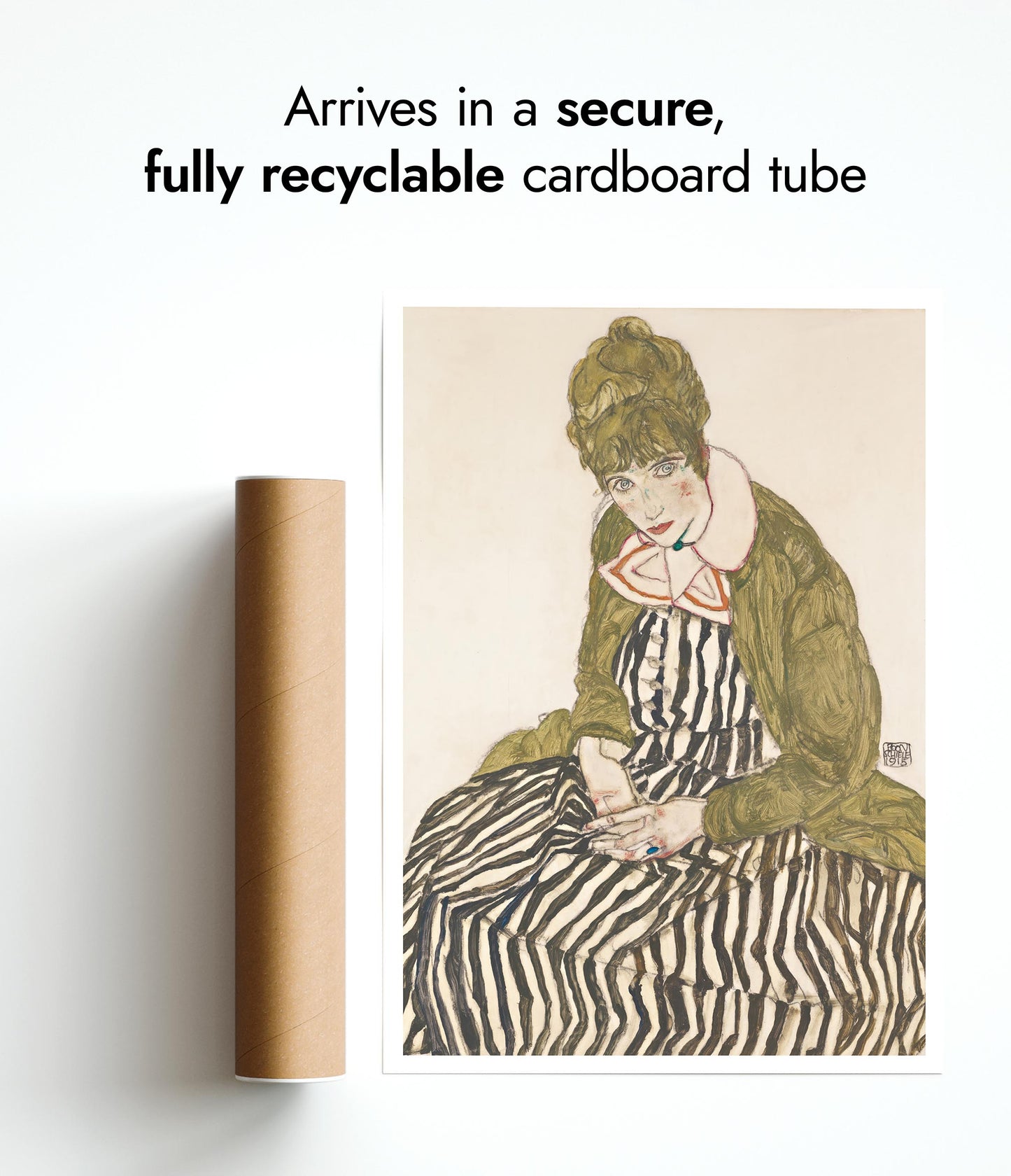 Edith Schiele in a Striped Dress, Seated