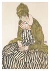 Edith Schiele in a Striped Dress, Seated print