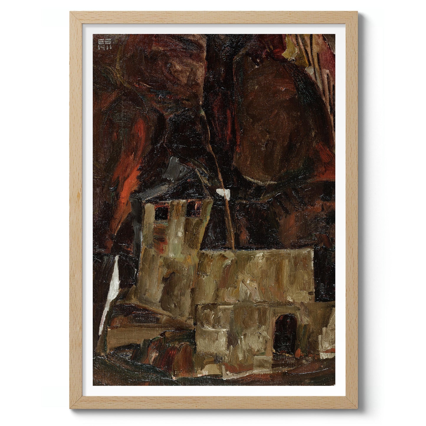 Hus och vägg i kuperad landskap