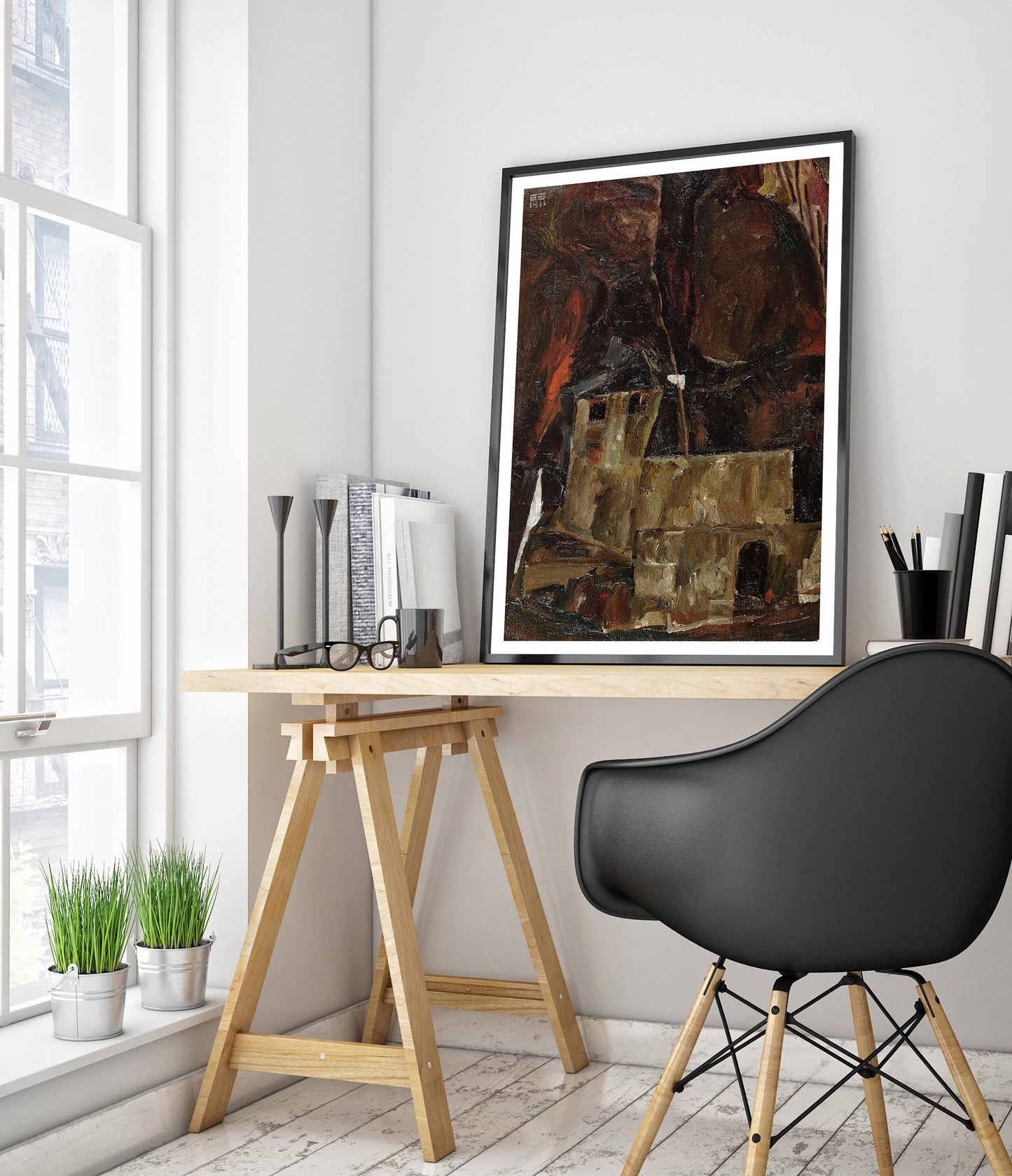 Hus och vägg i kuperad landskap