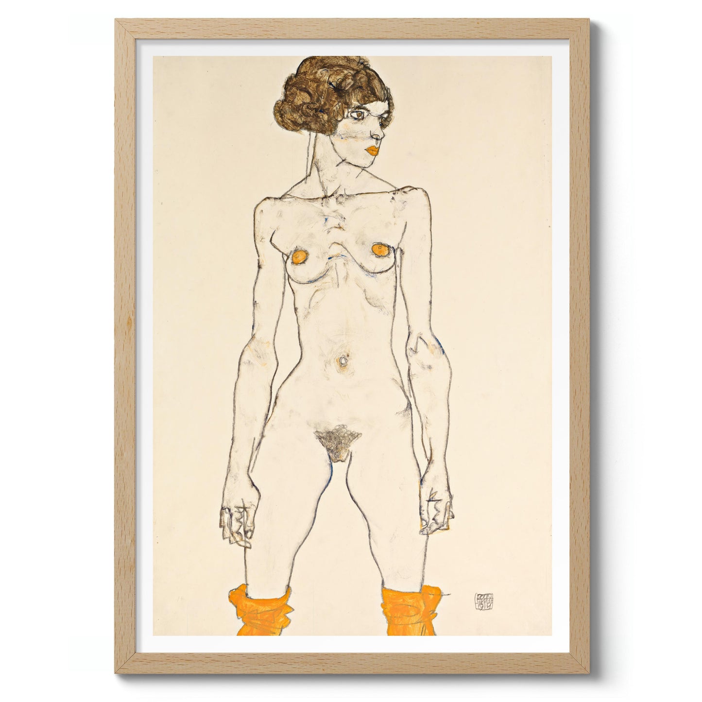 Stående naken flicka med orange strumpor