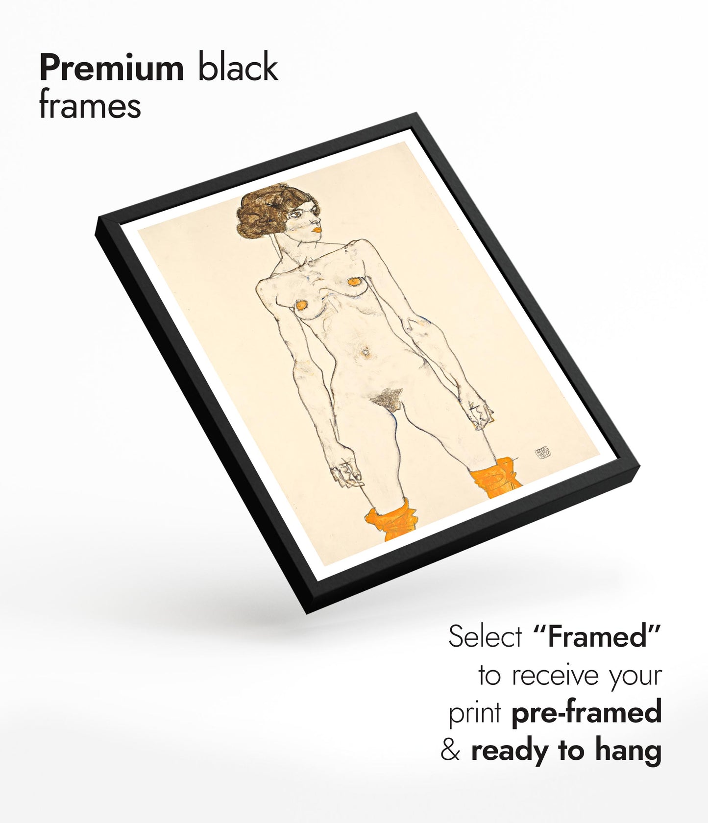 Stående naken flicka med orange strumpor