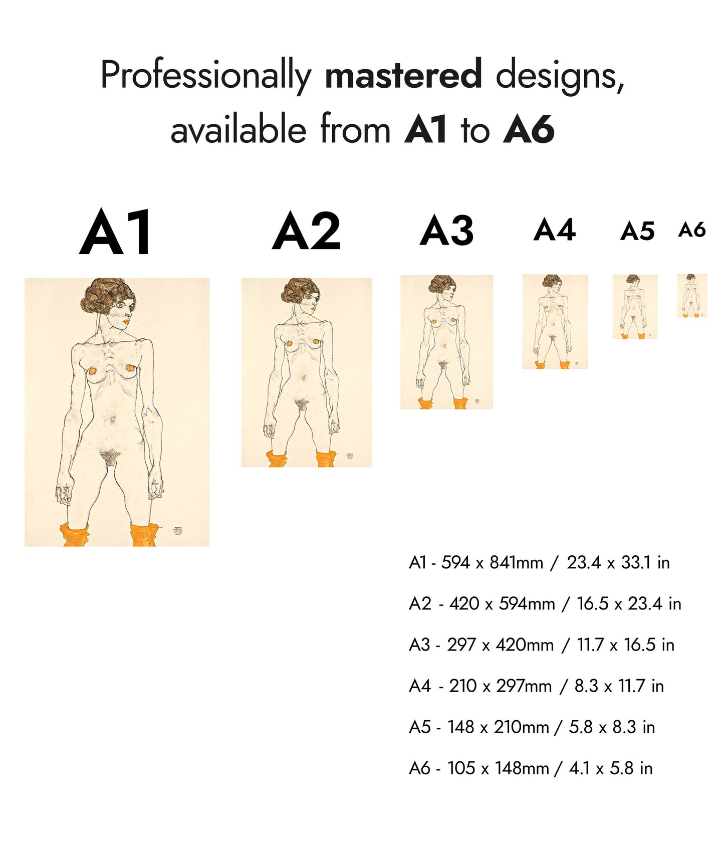 Stående naken flicka med orange strumpor