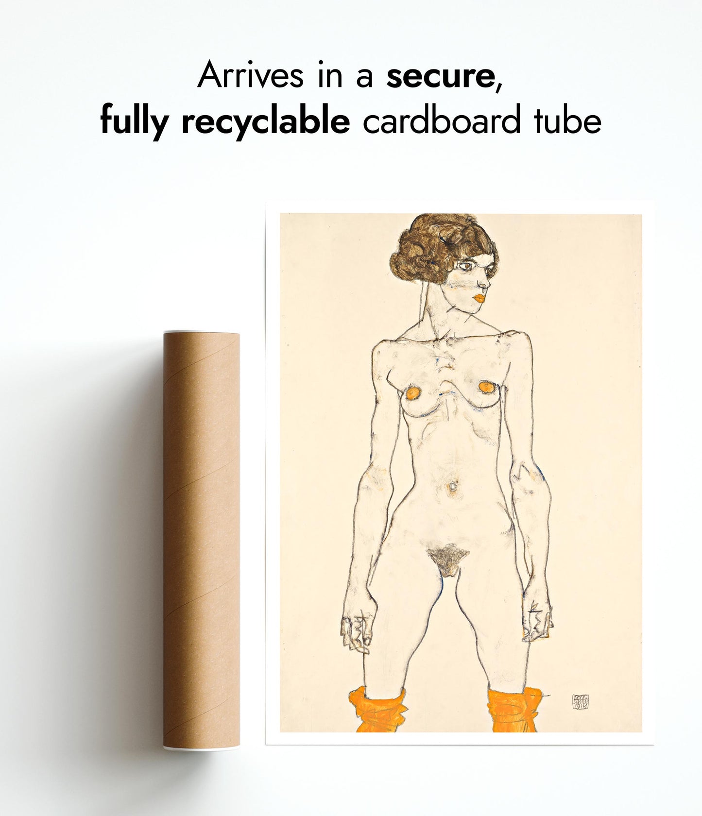 Stående naken flicka med orange strumpor