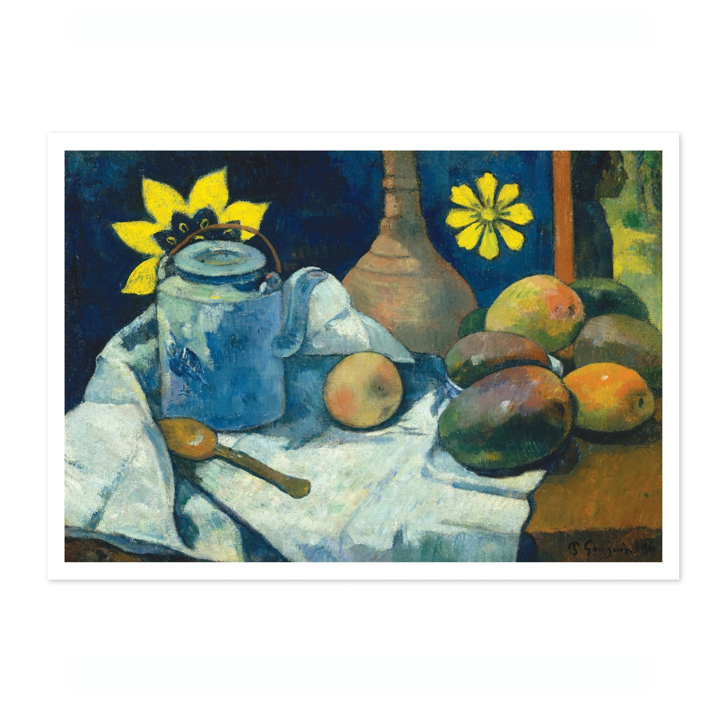 Stilleben med tekanna och frukt